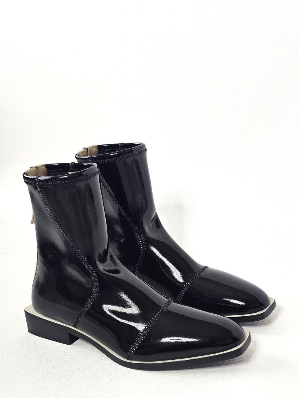 Fendi Glossy Neoprene F-Frame Low Ankle Boots - Black EU Size 39.5